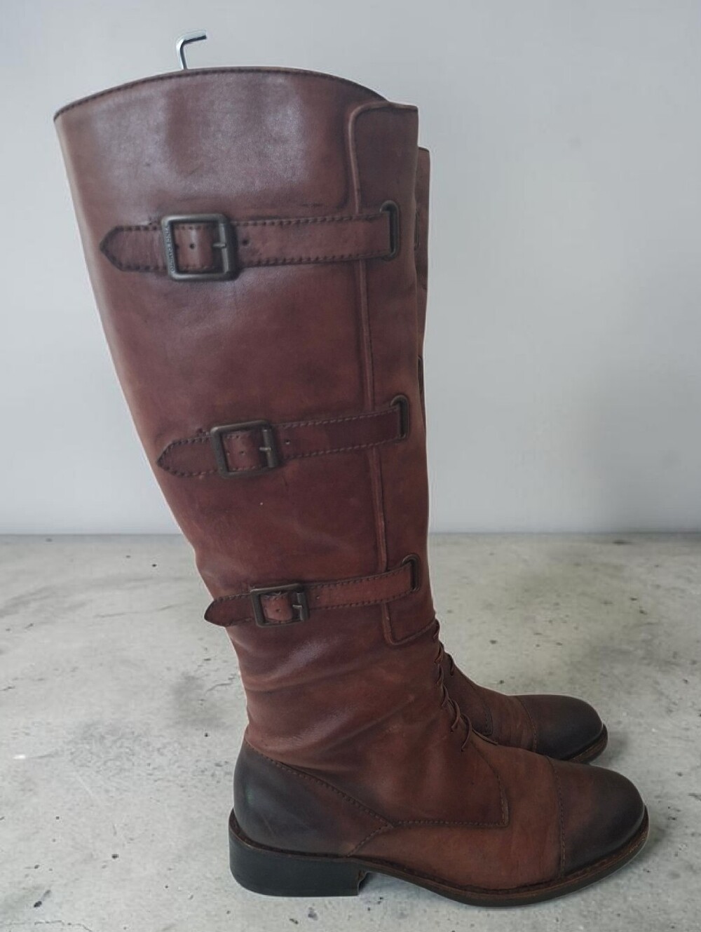Vince Camuto Fenton Western Brown Leather Knee High Riding Boots Buckles  9.5